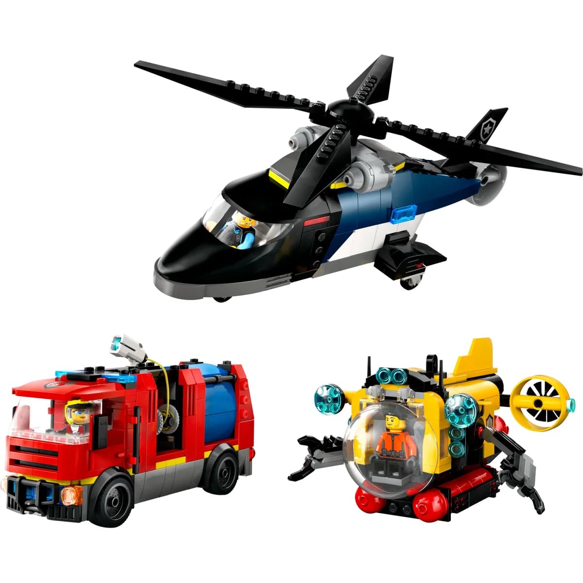 LEGO® City™ 60462 Zestaw z Helikopterem, Wozem Strażackim i Łodzią Podwodną