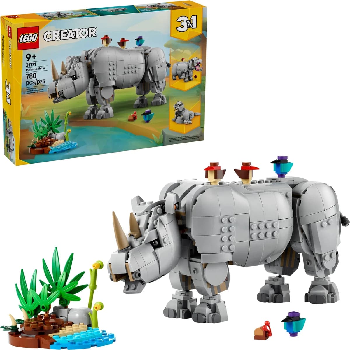 LEGO® Creator 3w1™ 31171 Creator - Dzikie zwierzęta: dumny nosorożec z ptakami, zdjęcie 3